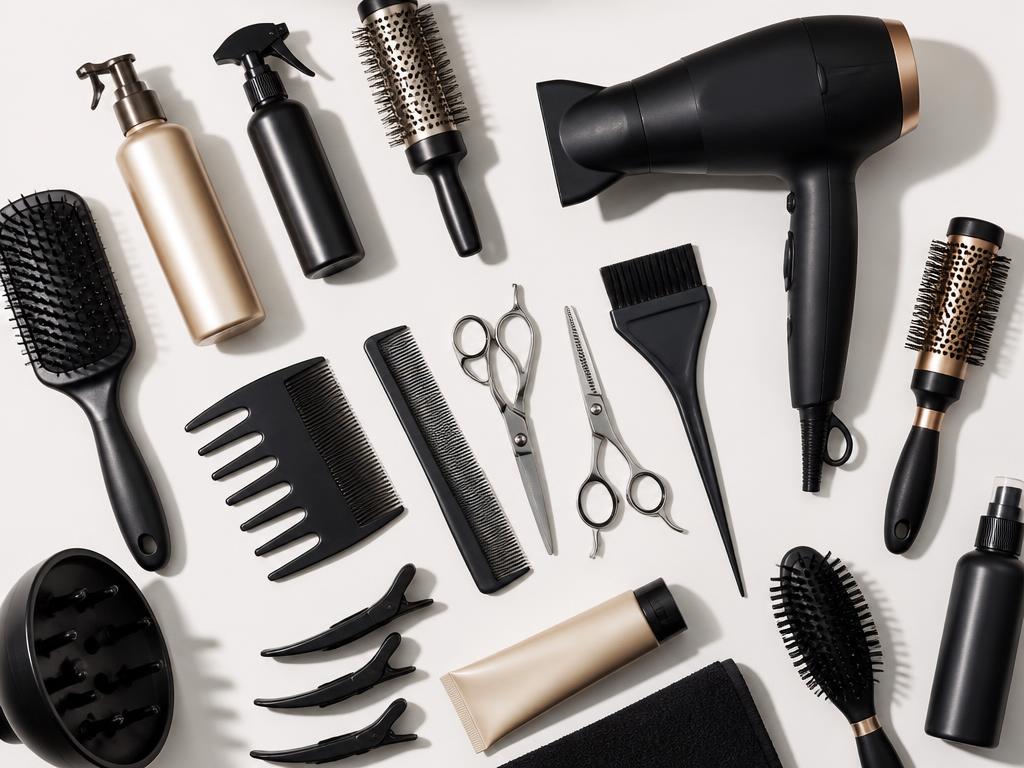 Professional hair salon tools laid out on a clean surface